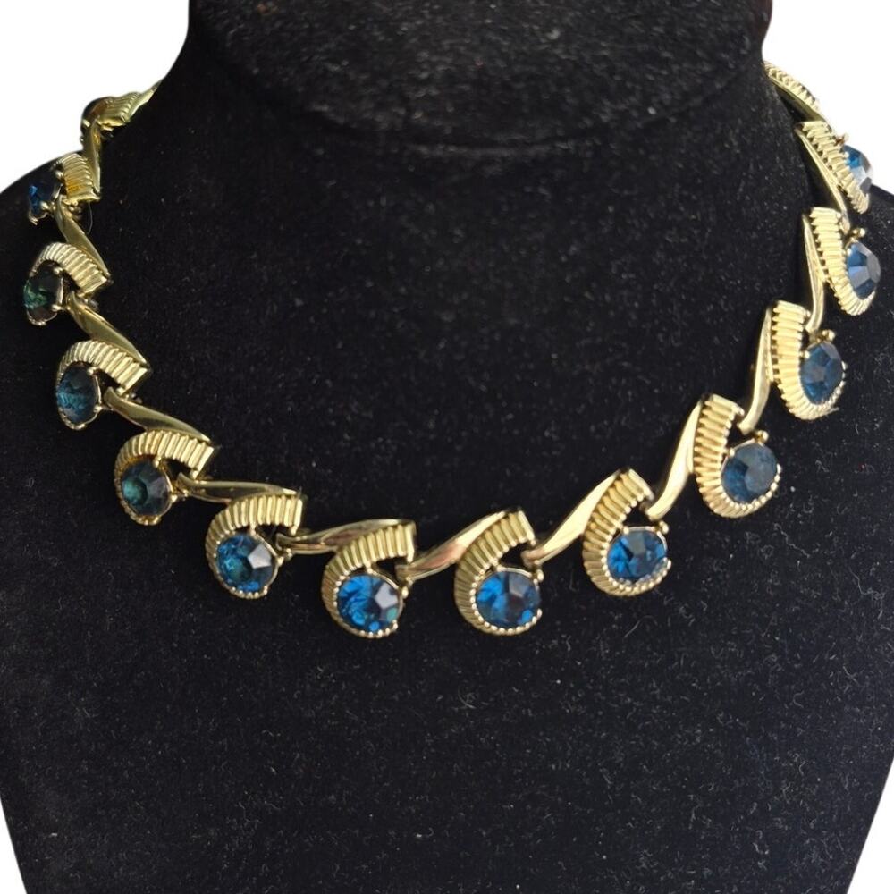 ​Vintage Signed KRAMER Sapphire Blue Parure 1940-50s Necklace Bracelet & Earring